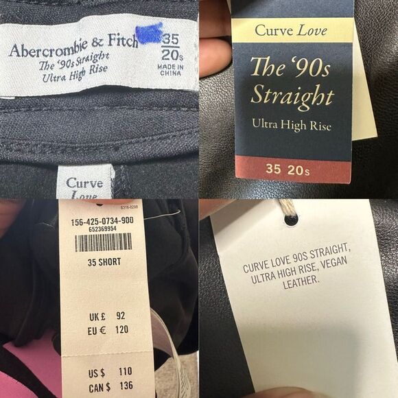 Abercrombie & Fitch Vegan Leather Pants Women 20/35 Ultra High Rise 90s Straight - Picture 7 of 7